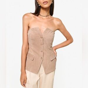 NWT Cami NYC Zamora Suede Leather Corset Vest Incense Tan Sz 8